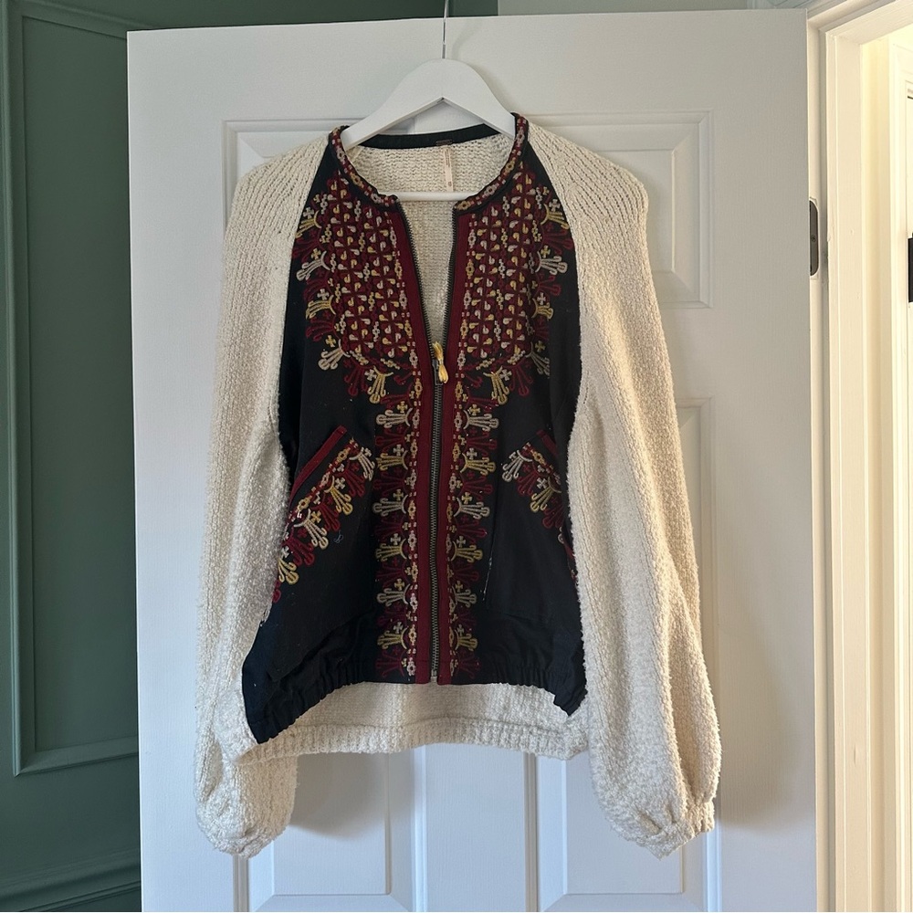 Free People Embroidered Sweater Jacket